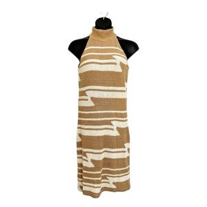 Lauren Ralph Lauren Knit Ribbed Midi Dress With High Neck size Large Tan White